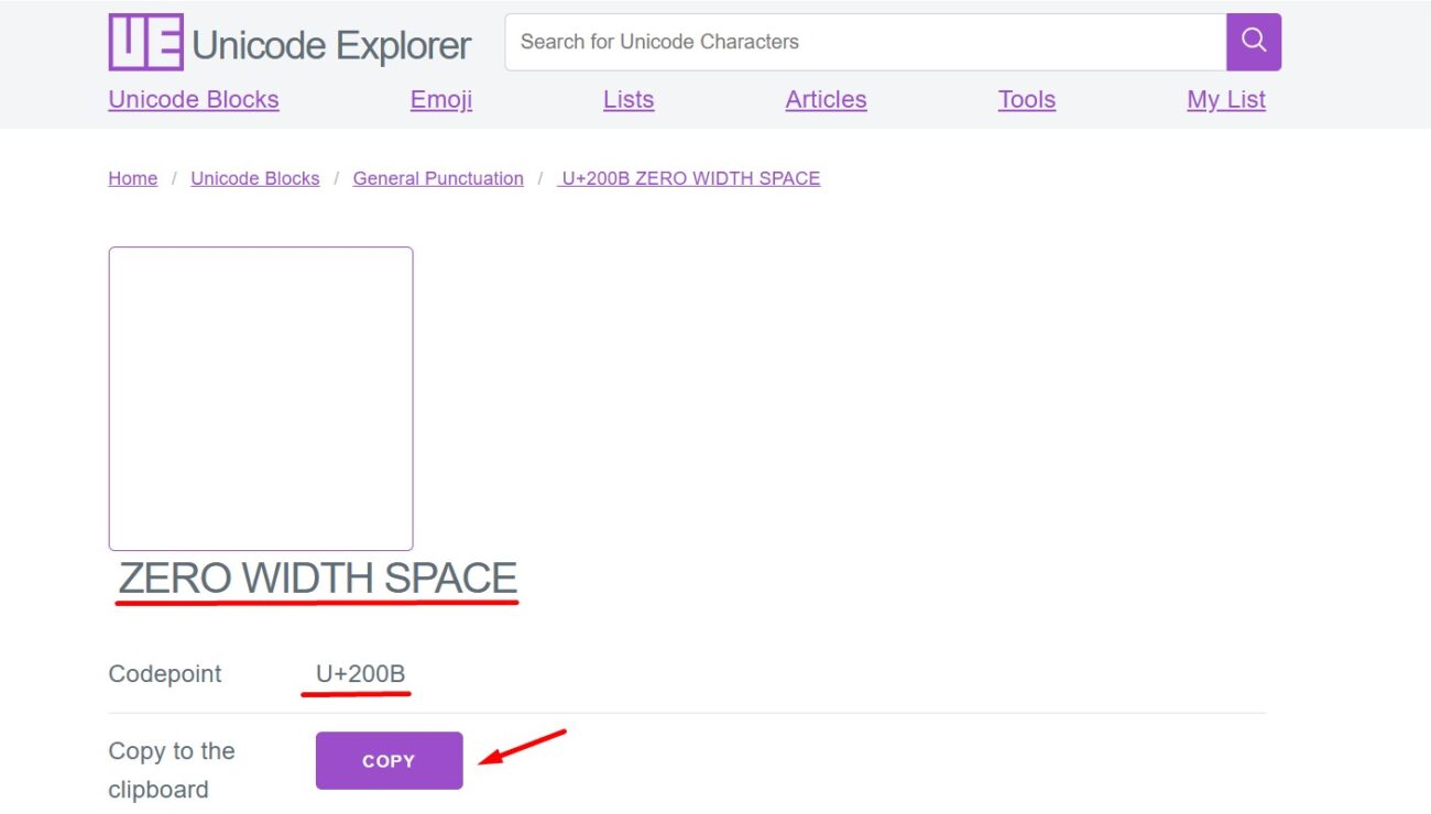 Click on the “Copy” button and the blank text will be copied to your device’s clipboard.