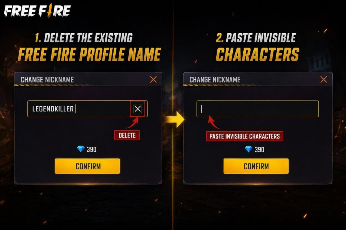 Edit Your Free Fire Profile Name and Paste Invisible Characters